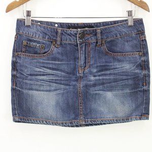 London Bridge Denim Skirt Womens Blue Casual Embroidered Back Logo Size 28
